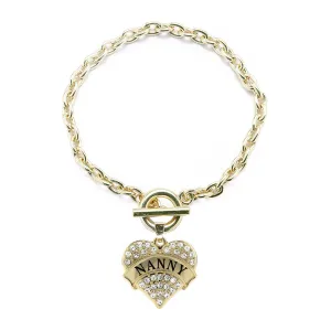 Gold Nanny Pave Heart Charm Toggle Bracelet