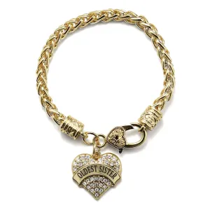 Gold Oldest Sister Pave Heart Charm Braided Bracelet