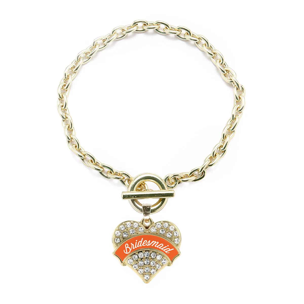 Gold Orange Bridesmaid Pave Heart Charm Toggle Bracelet