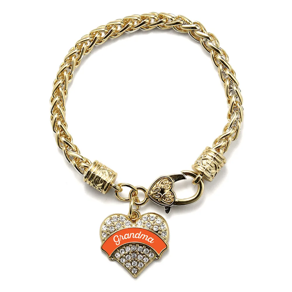 Gold Orange Grandma Pave Heart Charm Braided Bracelet