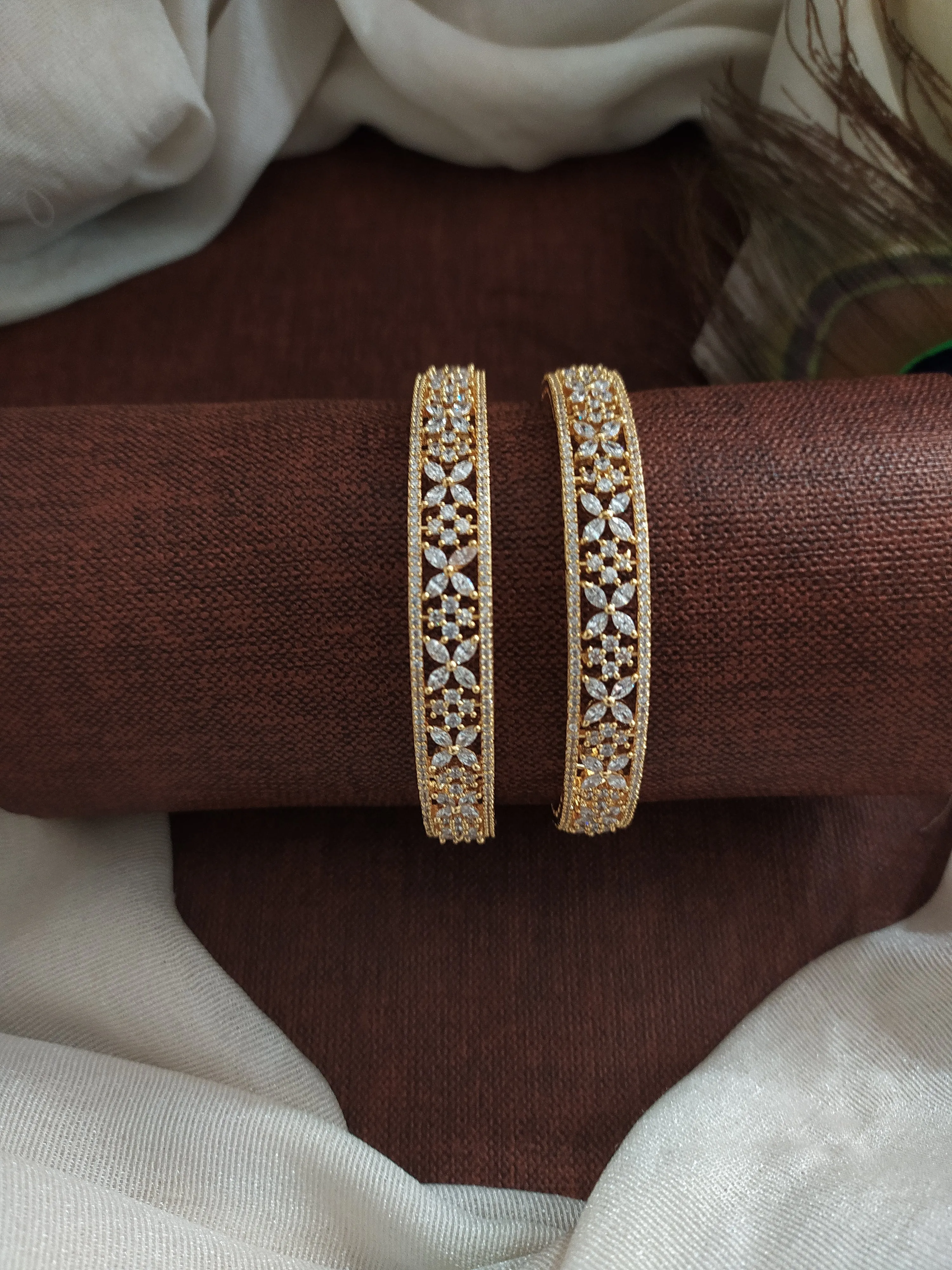 Gold Plated Full White Zircon Bangles – Available in Sizes 2.2, 2.4, 2.6, 2.8