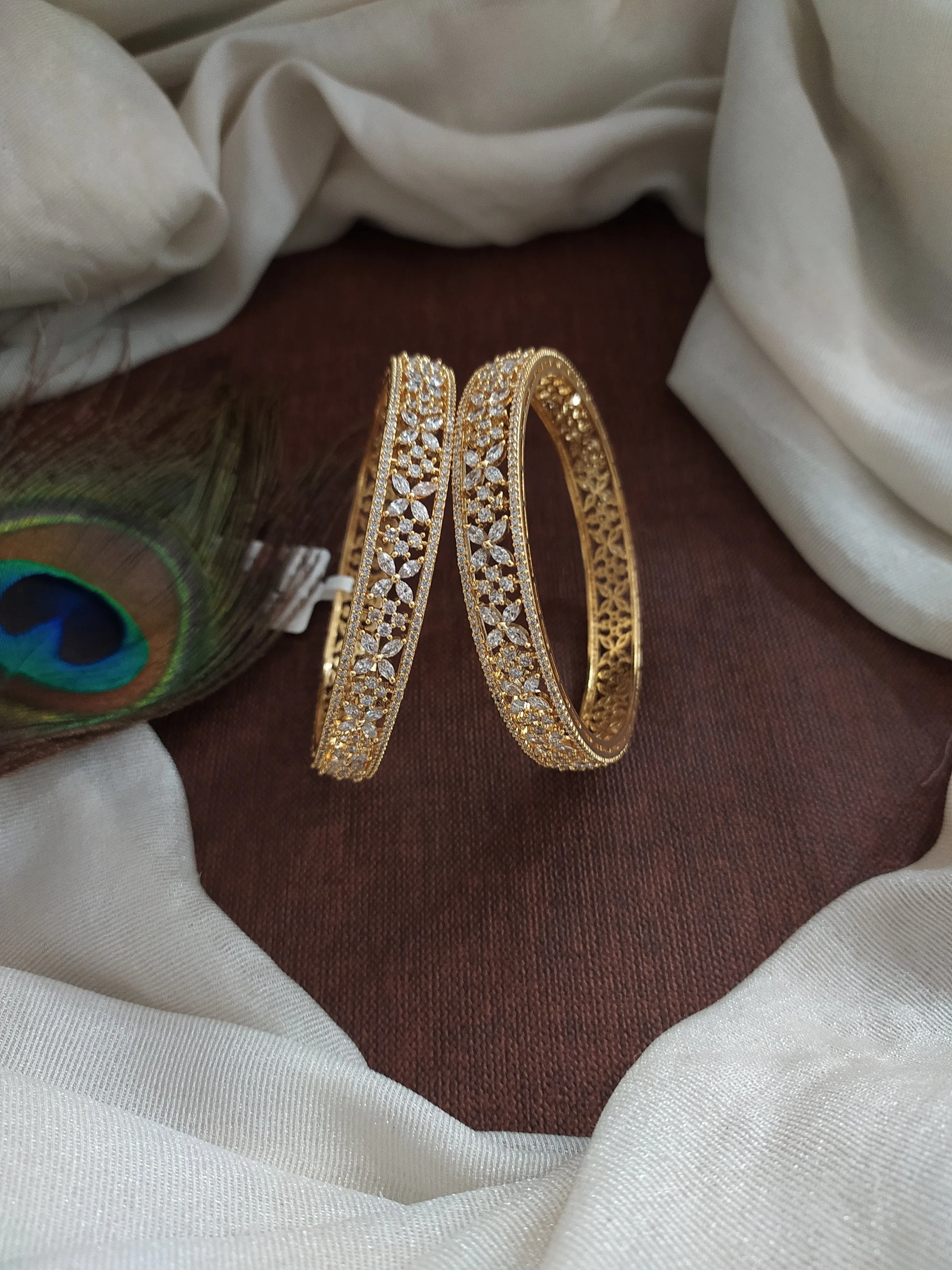 Gold Plated Full White Zircon Bangles – Available in Sizes 2.2, 2.4, 2.6, 2.8