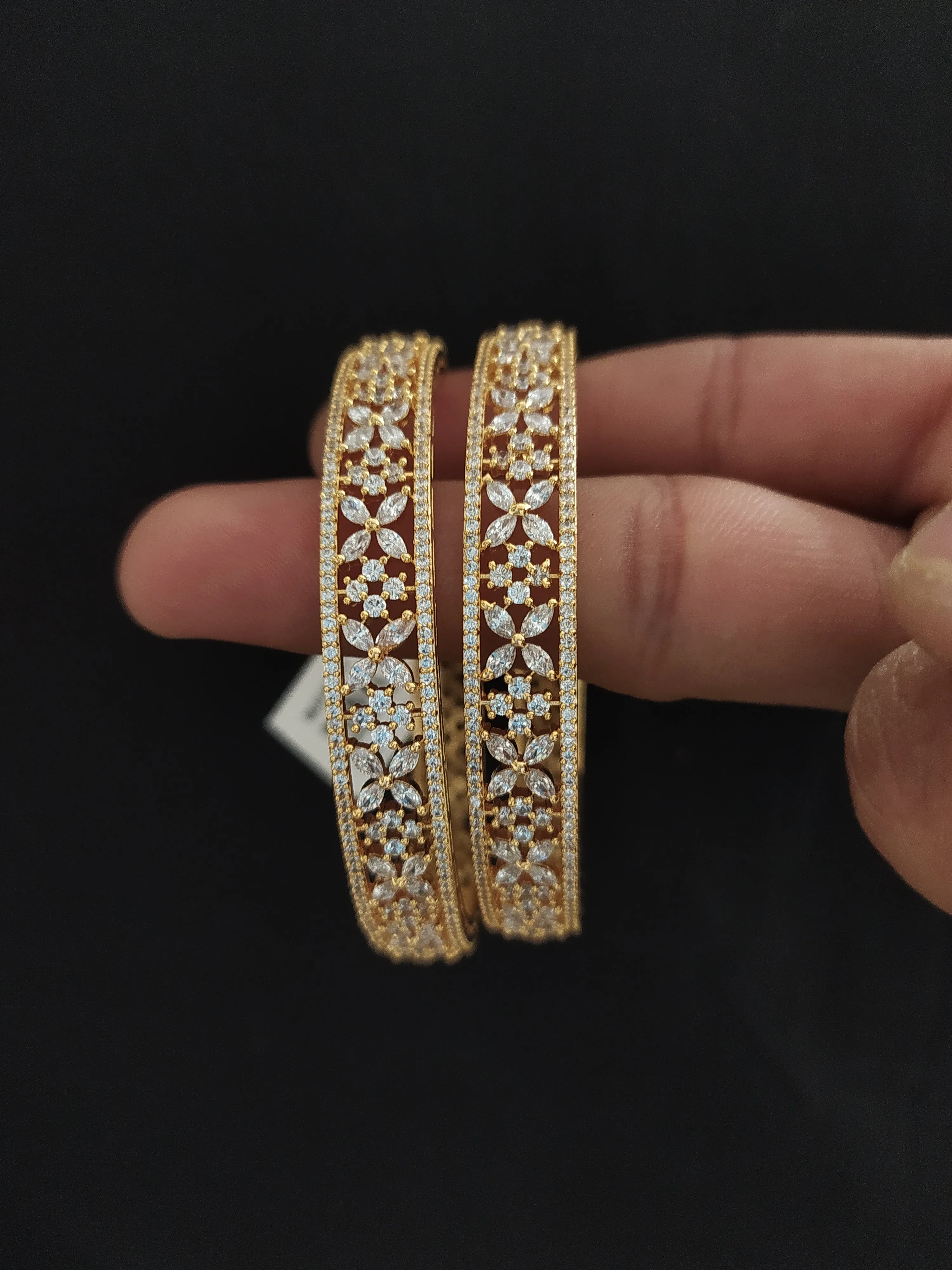 Gold Plated Full White Zircon Bangles – Available in Sizes 2.2, 2.4, 2.6, 2.8