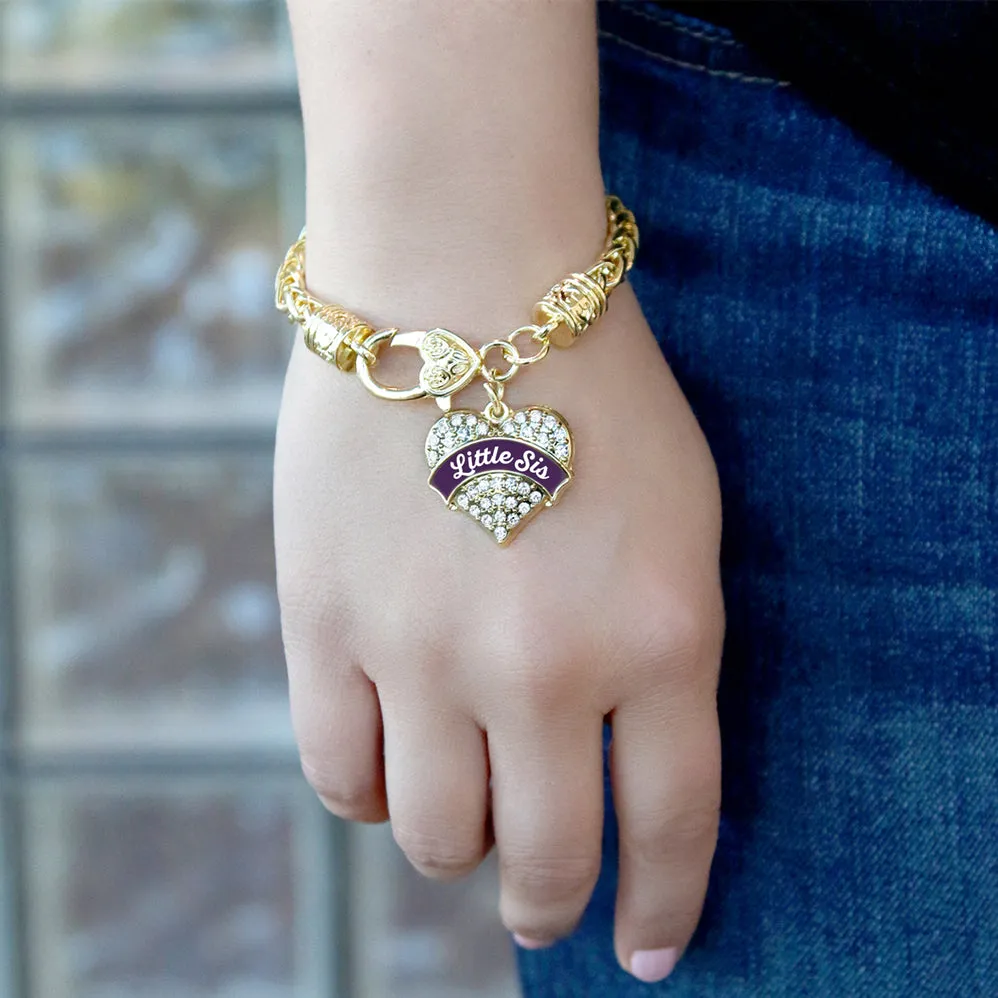 Gold Plum Little Sister Pave Heart Charm Braided Bracelet