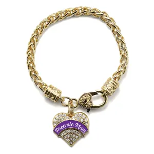 Gold Preemie Mom Pave Heart Charm Braided Bracelet