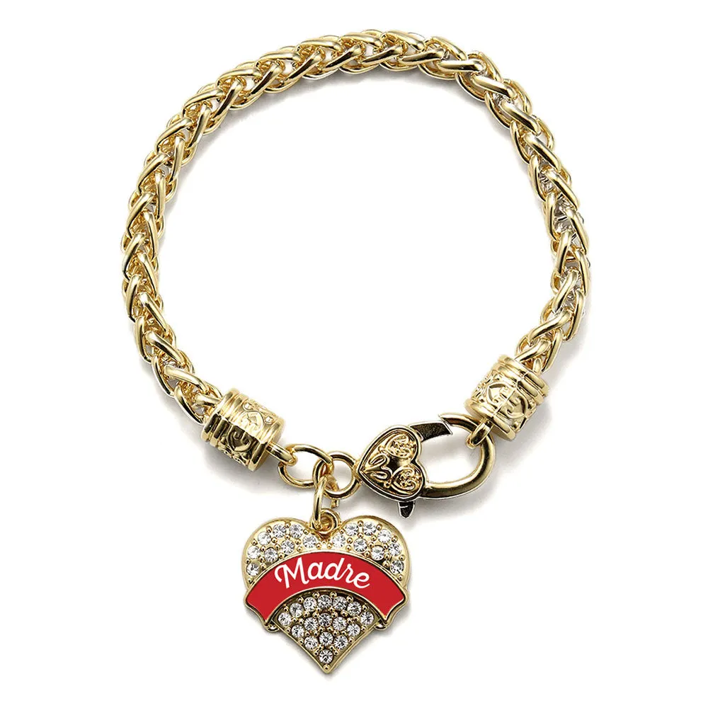 Gold Red Madre Pave Heart Charm Braided Bracelet