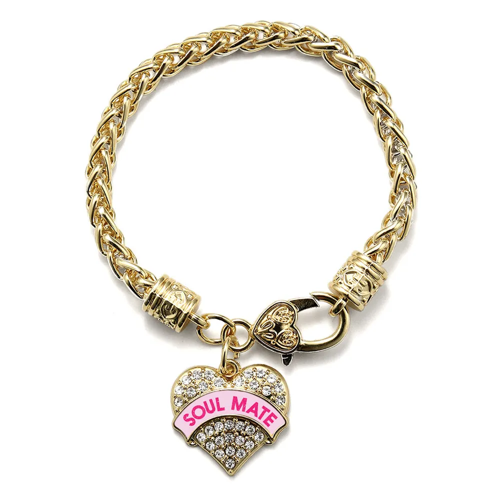 Gold Soul Mate Pink Candy Pave Heart Charm Braided Bracelet