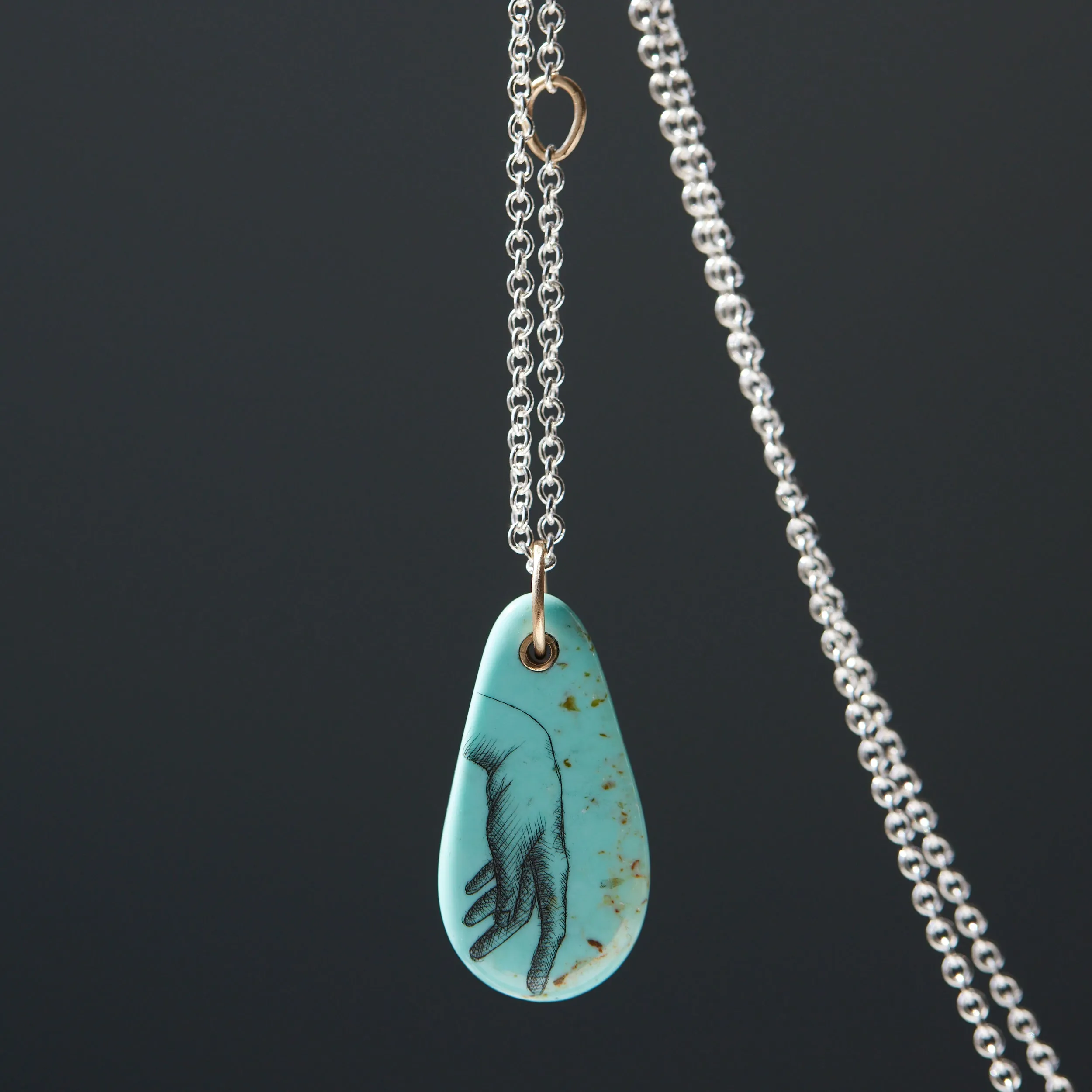 Guiding Hand Kingman Turquoise Scrimshaw Necklace