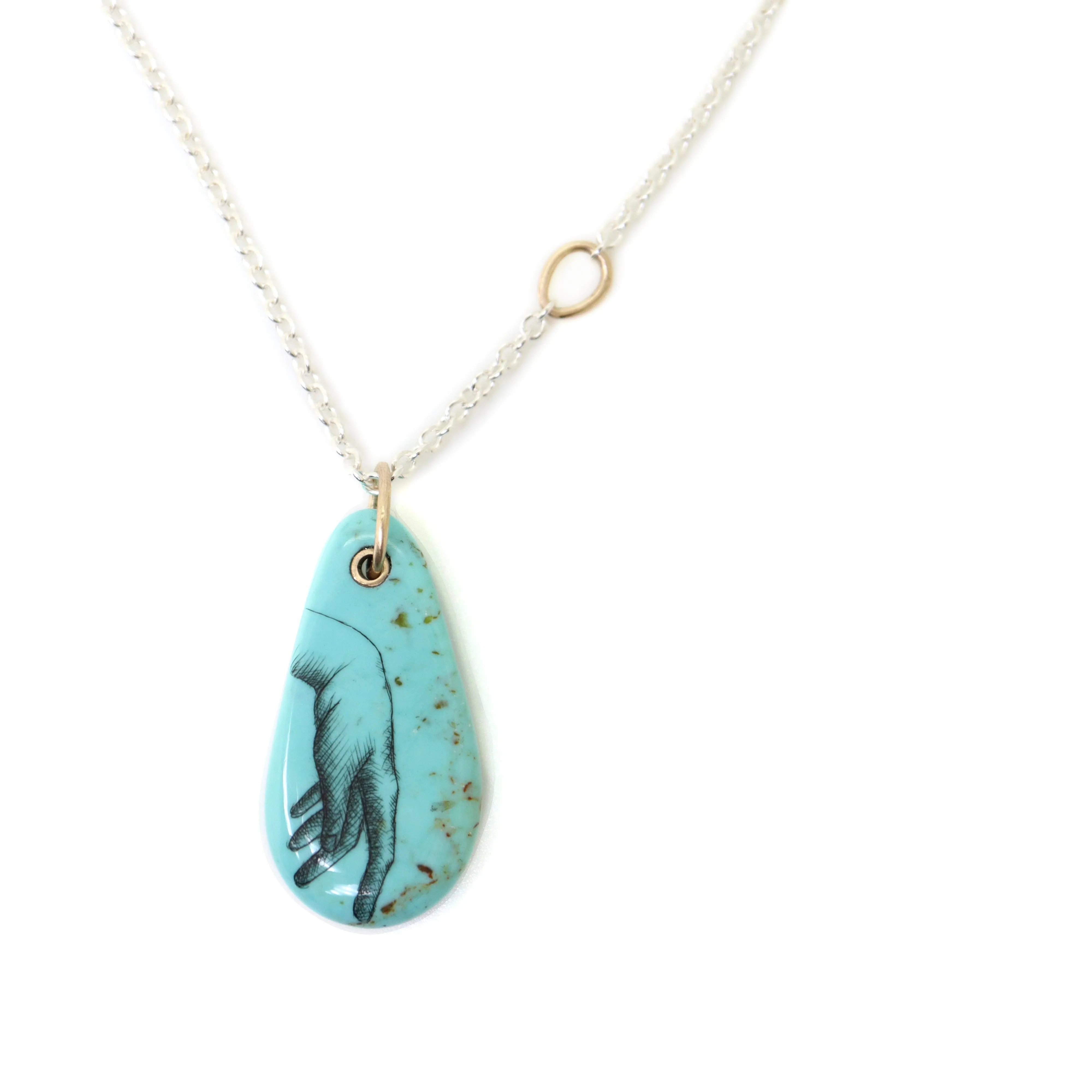 Guiding Hand Kingman Turquoise Scrimshaw Necklace