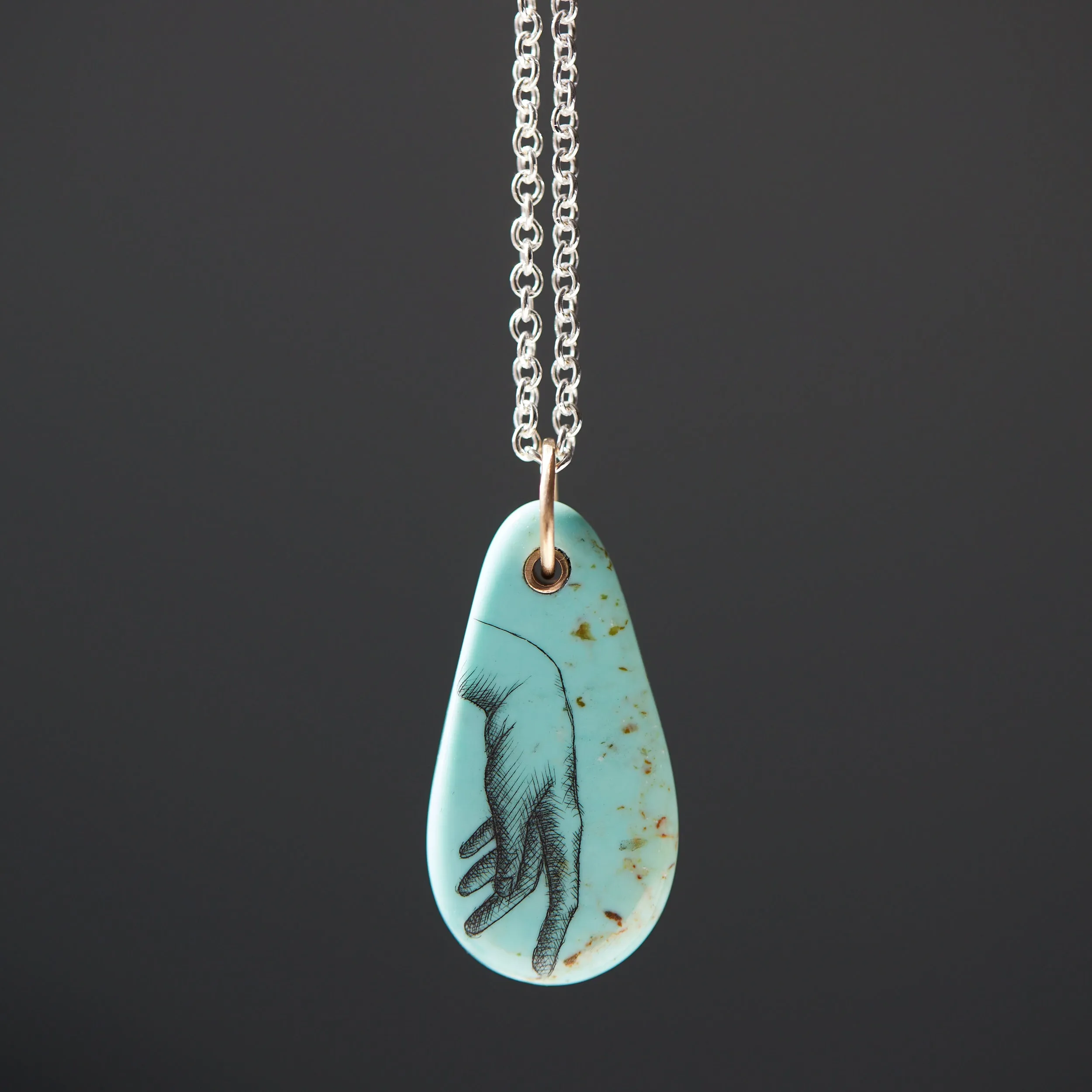 Guiding Hand Kingman Turquoise Scrimshaw Necklace