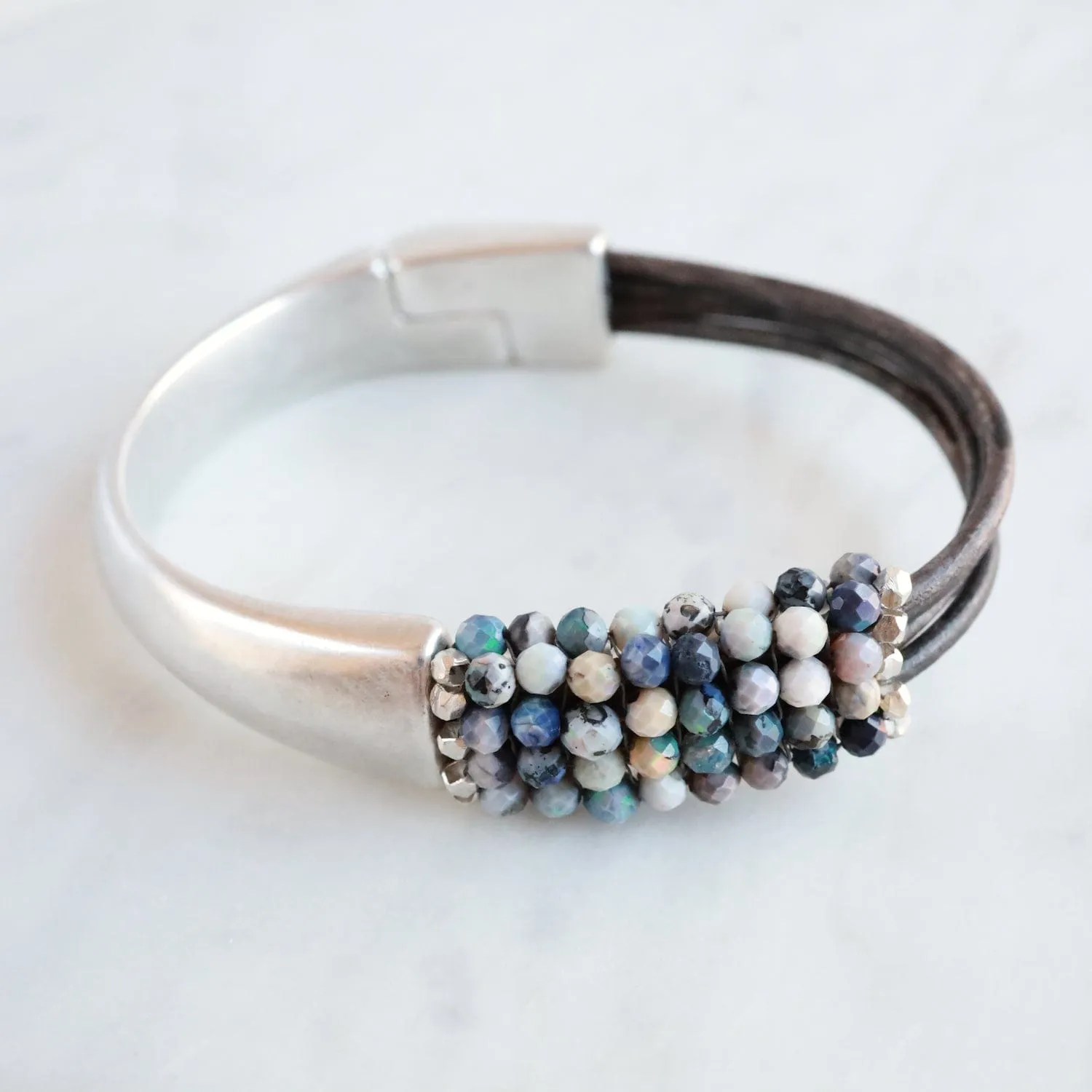 Hand Stitched Australian Blue Opal Bracelet