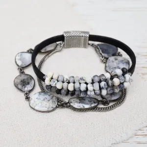 Hand Stitched Dendrite Opal & Dendrite Opal Bead Chain Bracelet