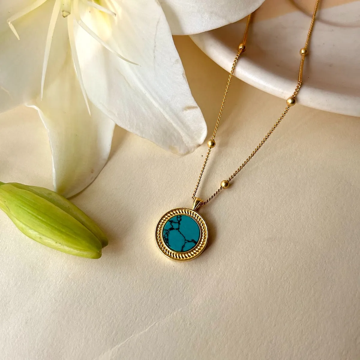 Harmony Pendant Necklace and Stud Earrings Set - Turquoise