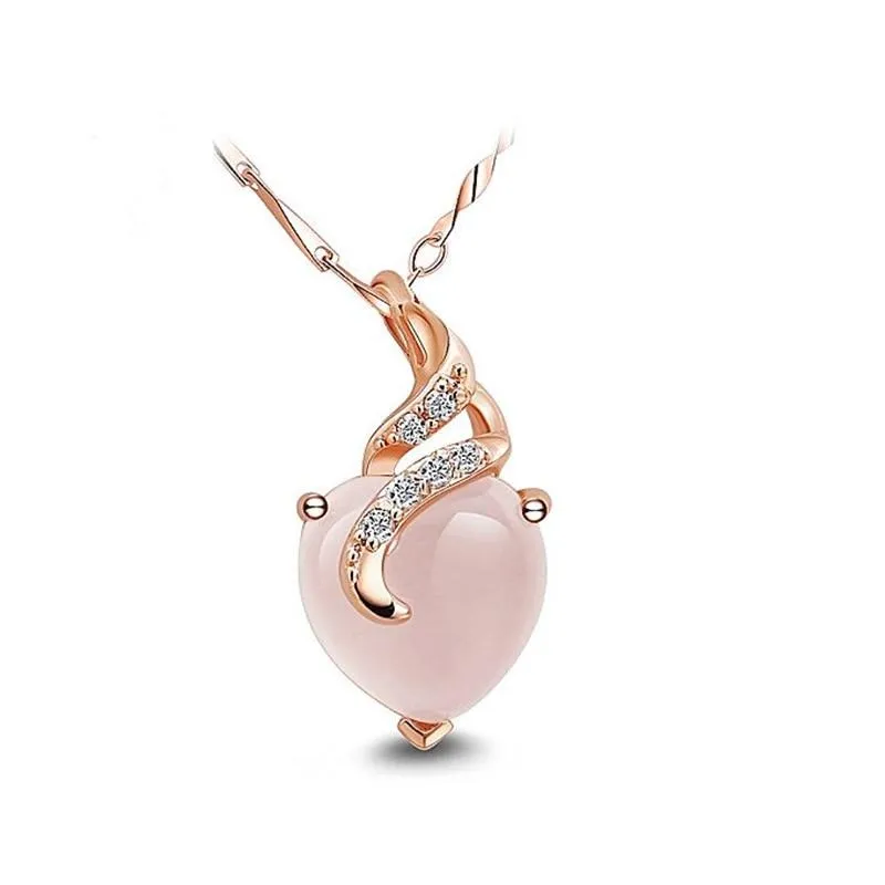 Heart Shape Opal Necklaces & Pendants Rose Gold Color Chain White Crystal Necklace For Women