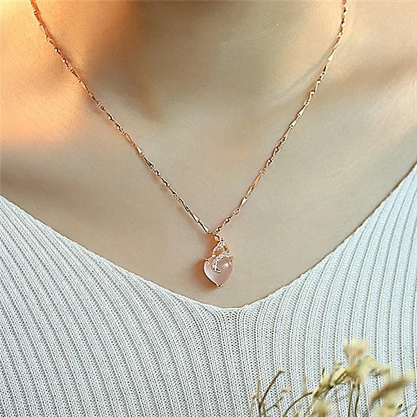 Heart Shape Opal Necklaces & Pendants Rose Gold Color Chain White Crystal Necklace For Women