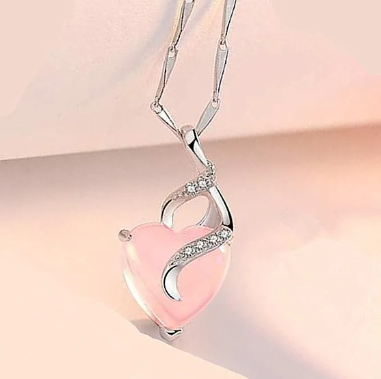 Heart Shape Opal Necklaces & Pendants Rose Gold Color Chain White Crystal Necklace For Women