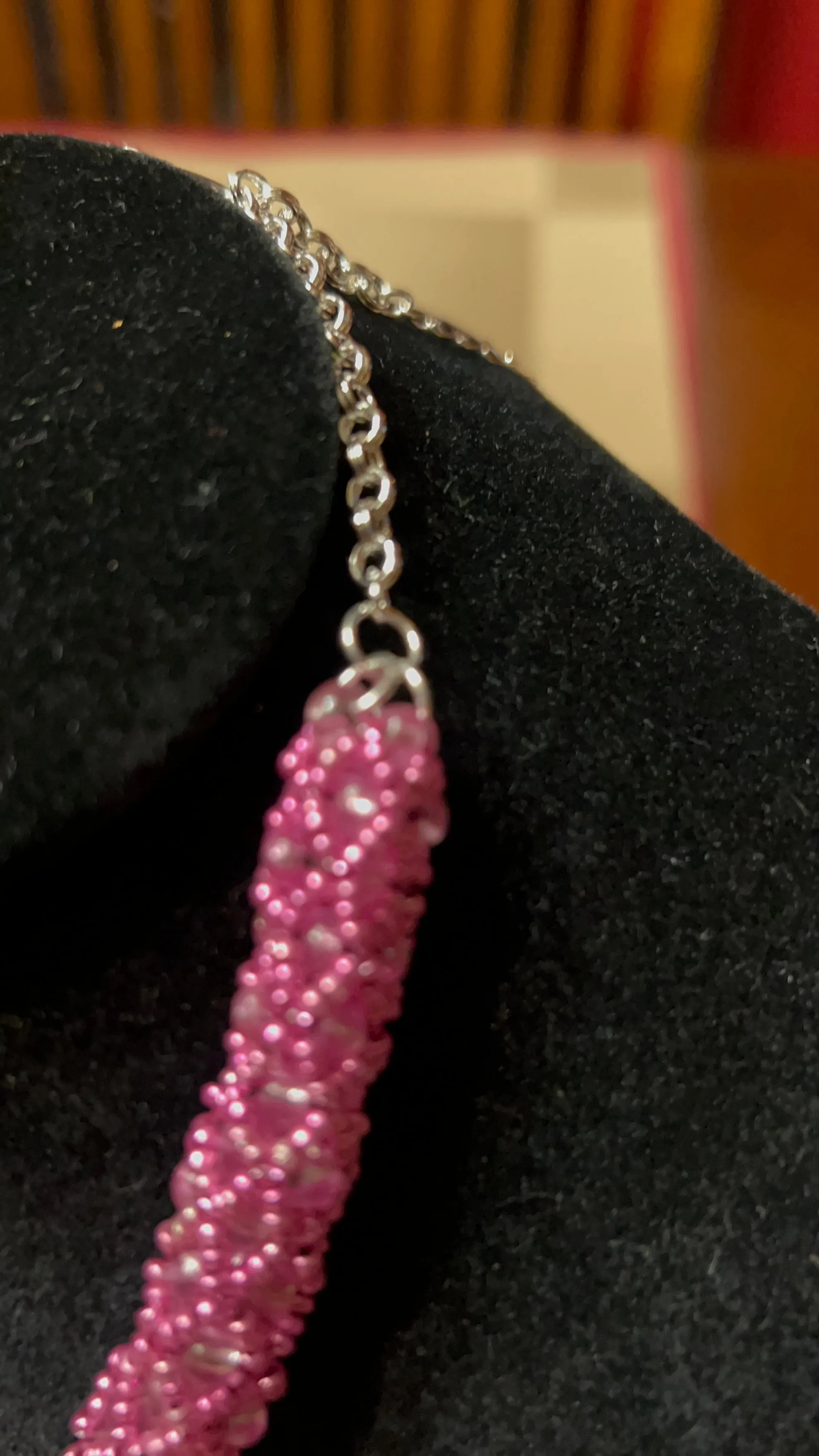 In The Pink Hand-woven  Necklace/Choker with silver chain