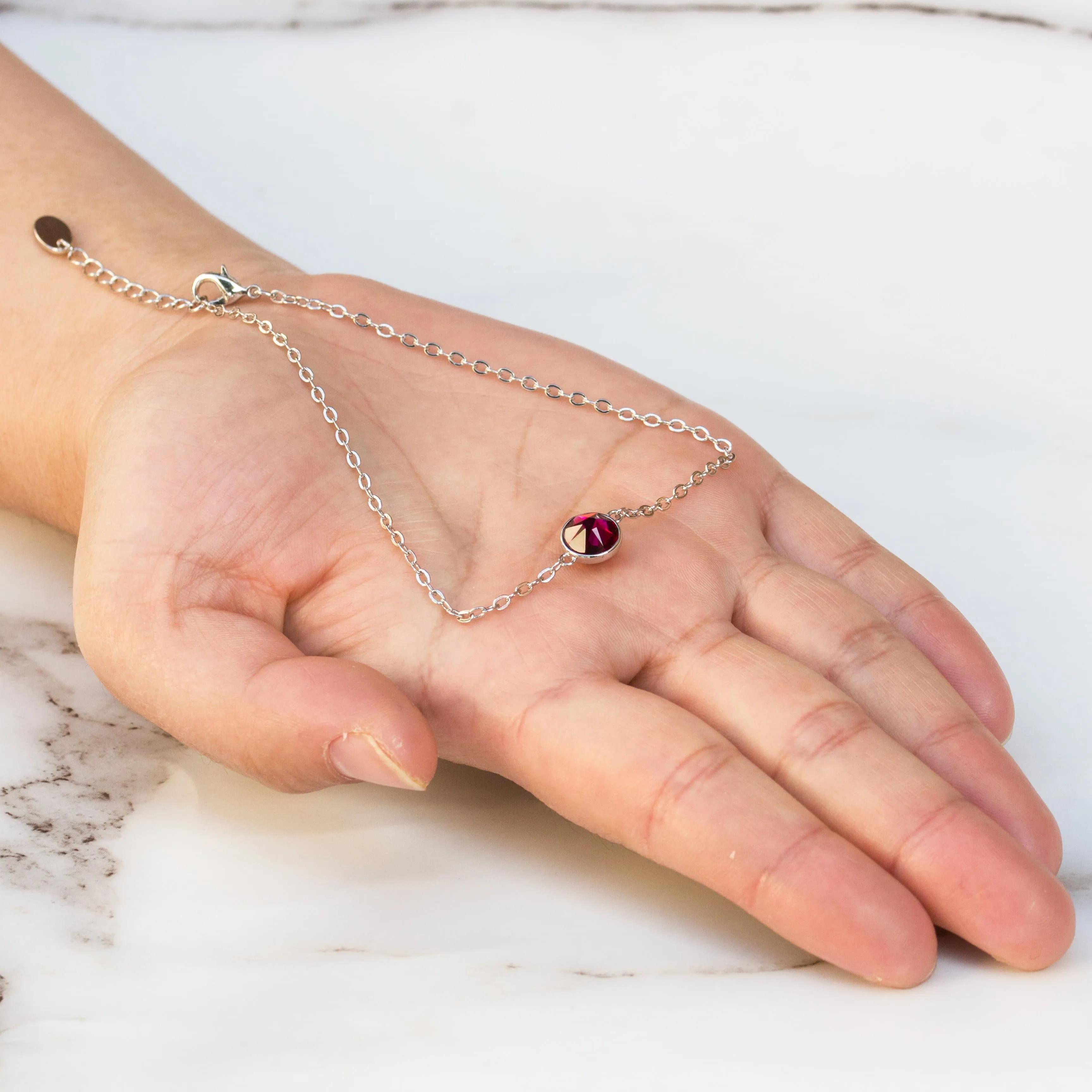 July (Ruby) Birthstone Anklet Created with Zircondia® Crystals