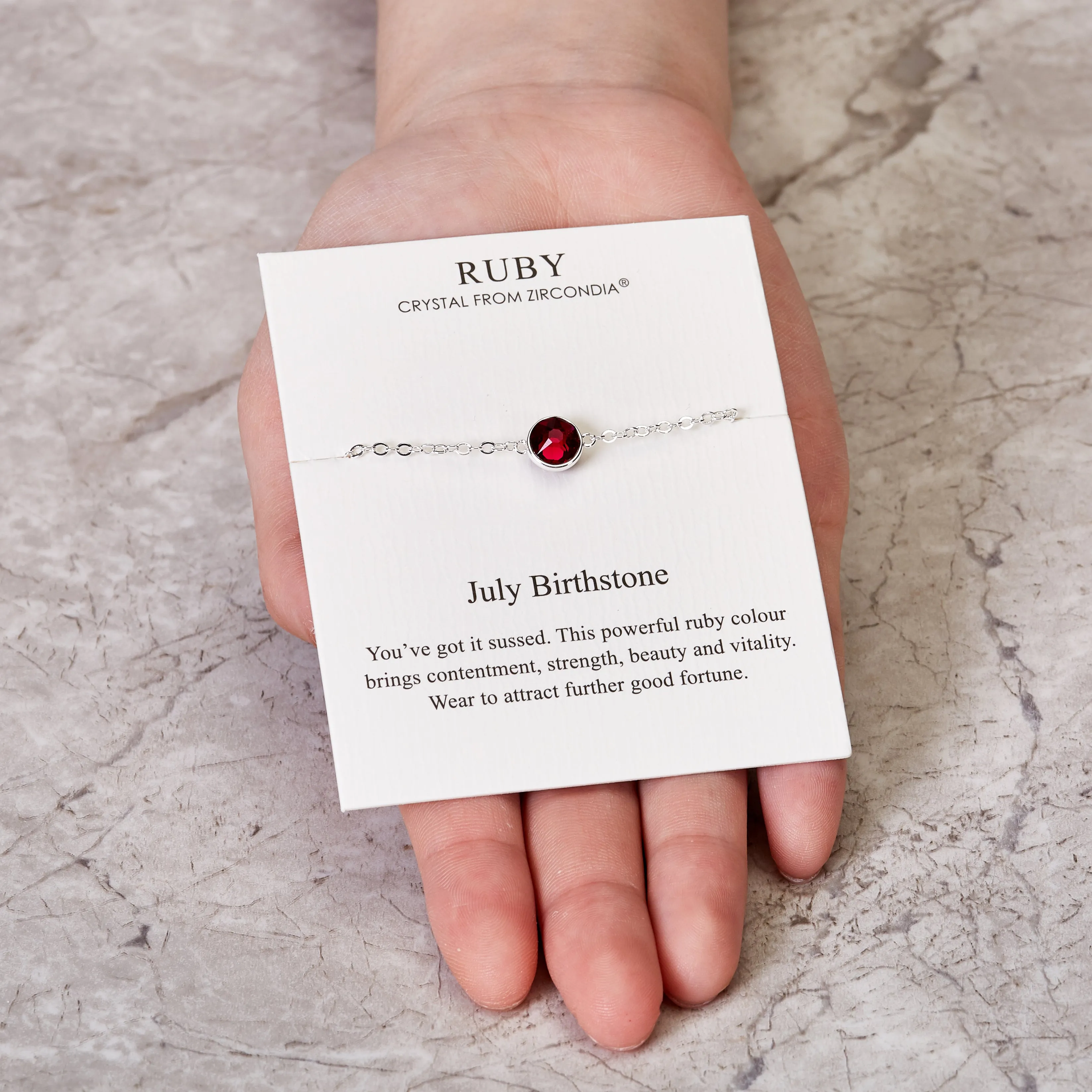 July (Ruby) Birthstone Anklet Created with Zircondia® Crystals