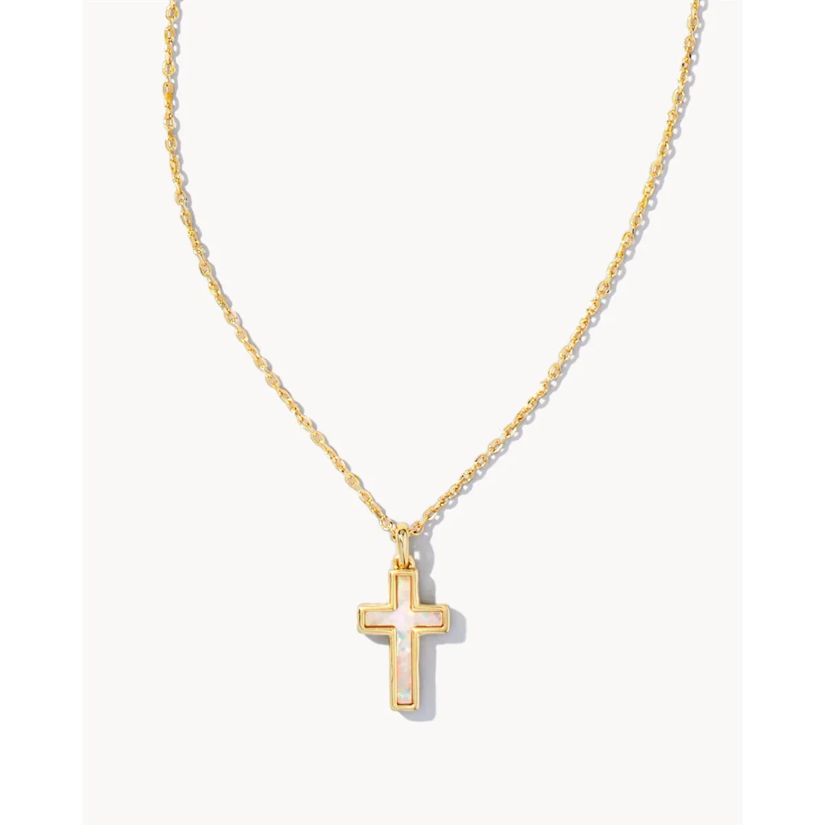 Kendra Scott Cross Pendant Necklace in Gold with White Opal