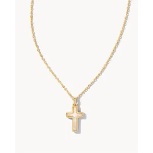 Kendra Scott Cross Pendant Necklace in Gold with White Opal