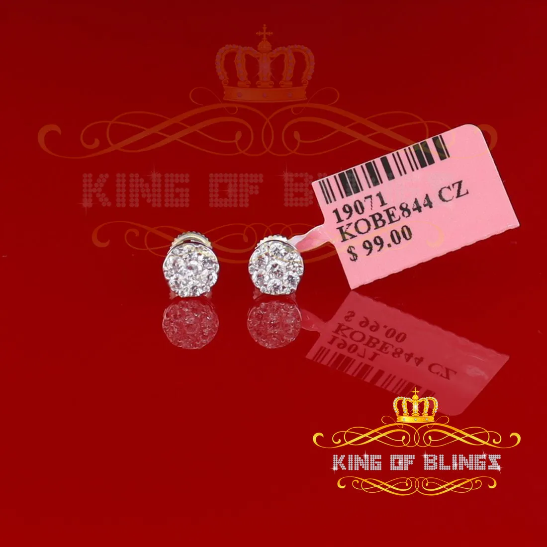 King of Blings- 0.94ct Cubic Zirconia 925 White Sterling Silver Women's Hip Hop Round Earrings