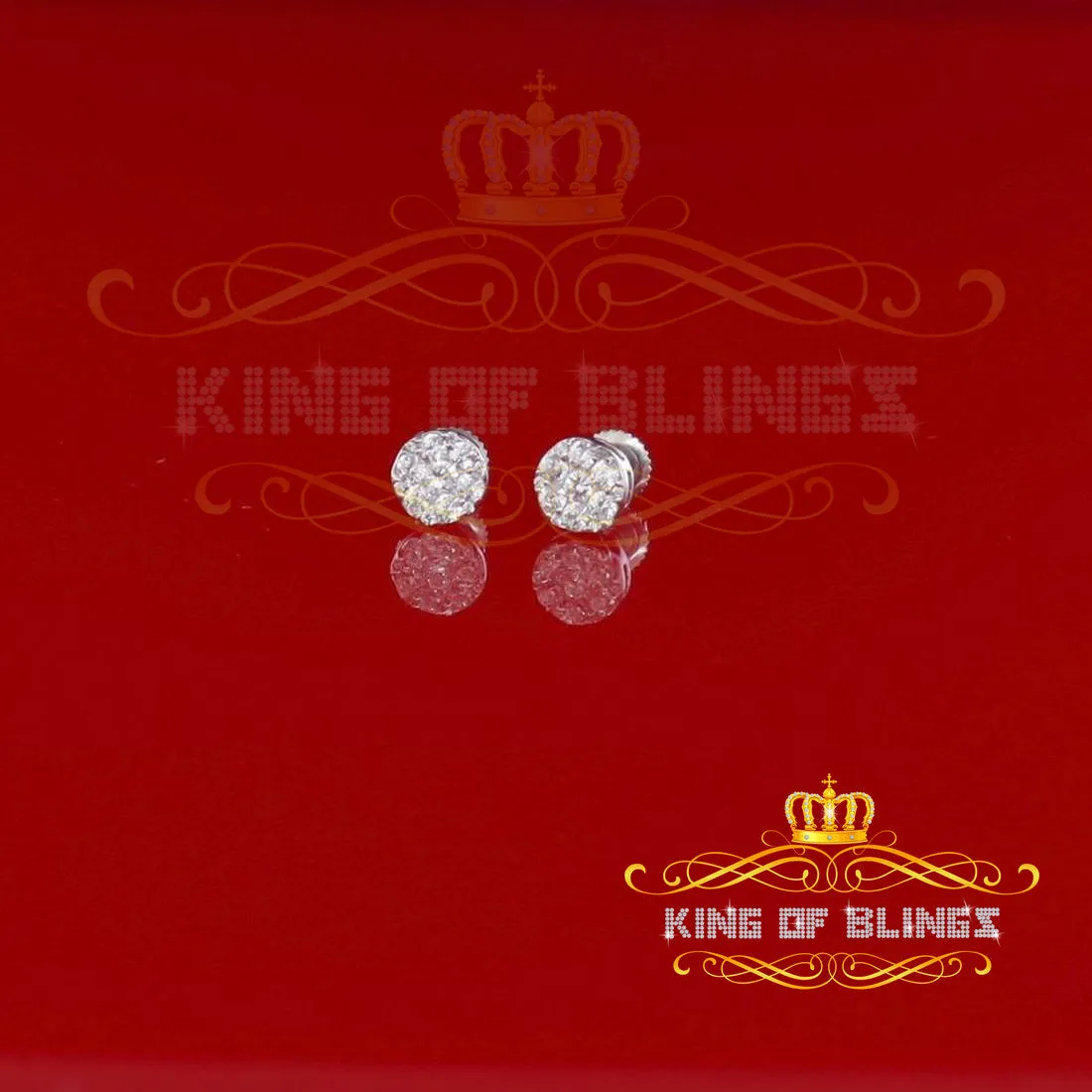 King of Blings- 0.94ct Cubic Zirconia 925 White Sterling Silver Women's Hip Hop Round Earrings