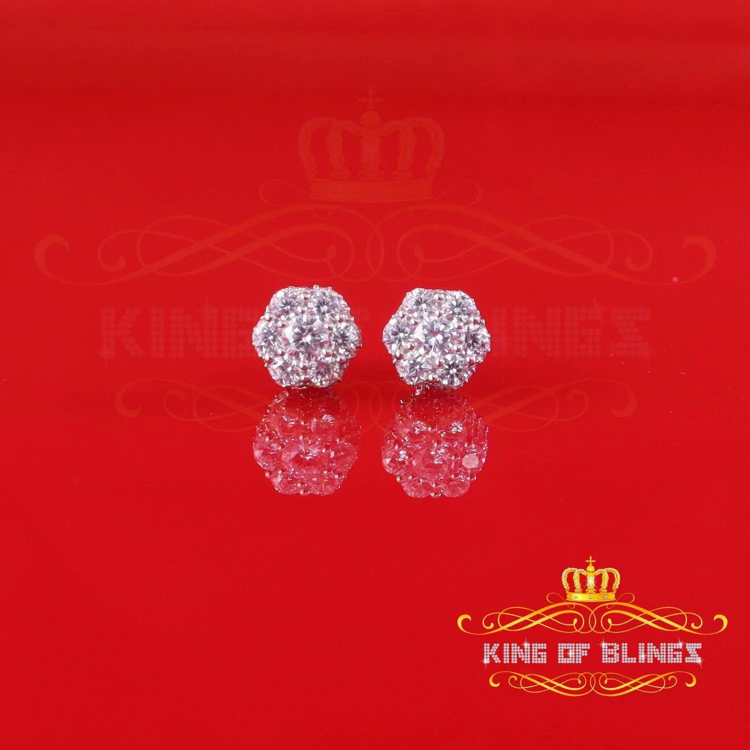 King of Blings- 1.50ct Cubic Zirconia 925 White Silver Sterling Hip Hop Floral Women's Earrings