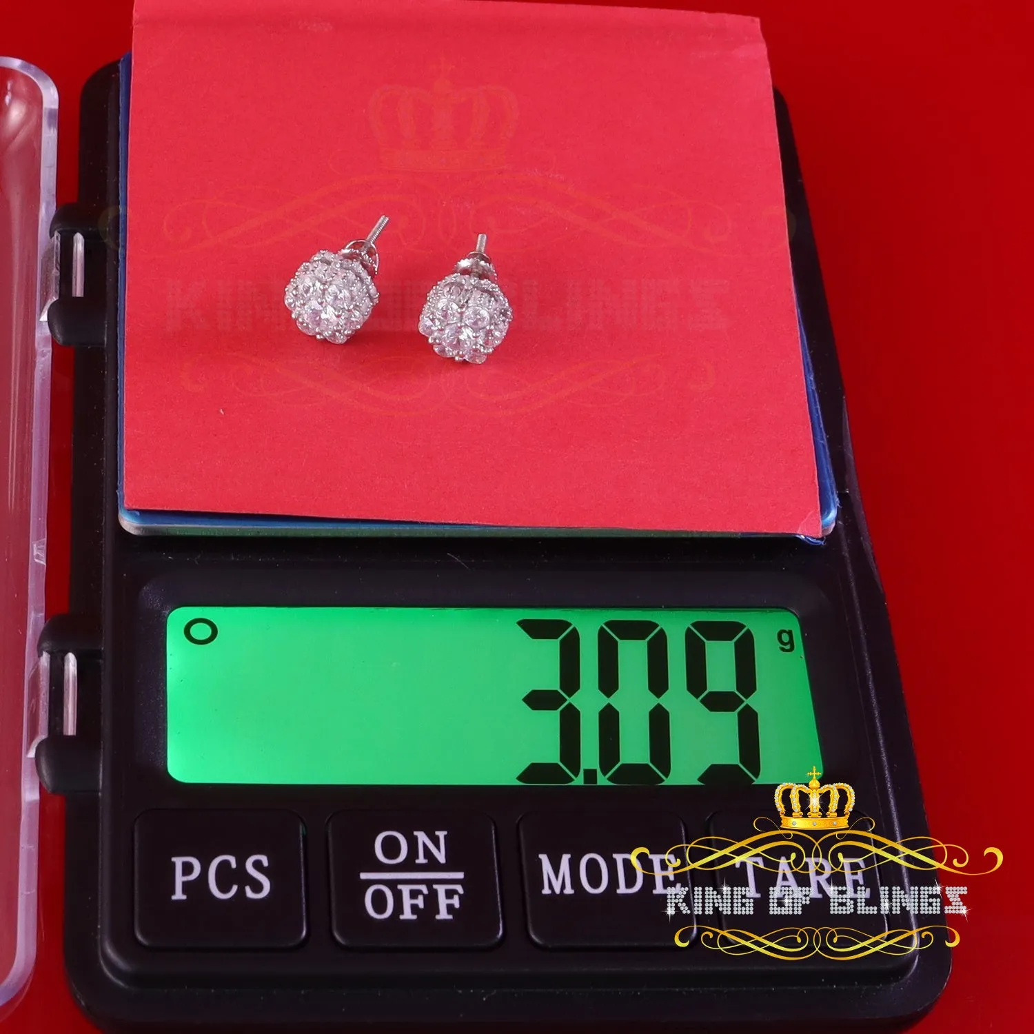 King of Blings- 1.50ct Cubic Zirconia 925 White Silver Sterling Hip Hop Floral Women's Earrings