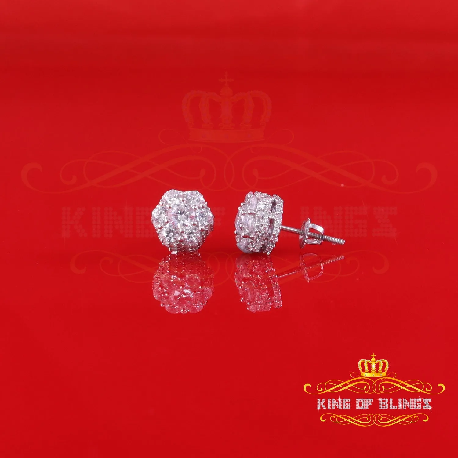 King of Blings- 1.50ct Cubic Zirconia 925 White Silver Sterling Hip Hop Floral Women's Earrings