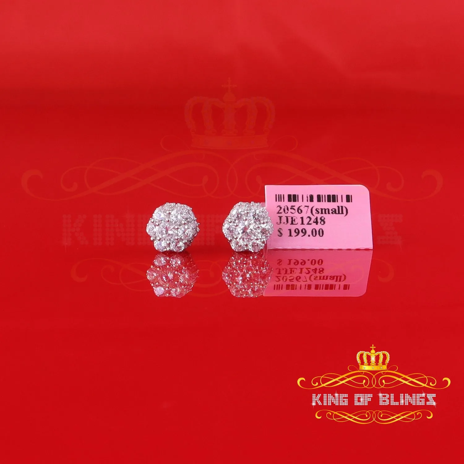 King of Blings- 1.50ct Cubic Zirconia 925 White Silver Sterling Hip Hop Floral Women's Earrings