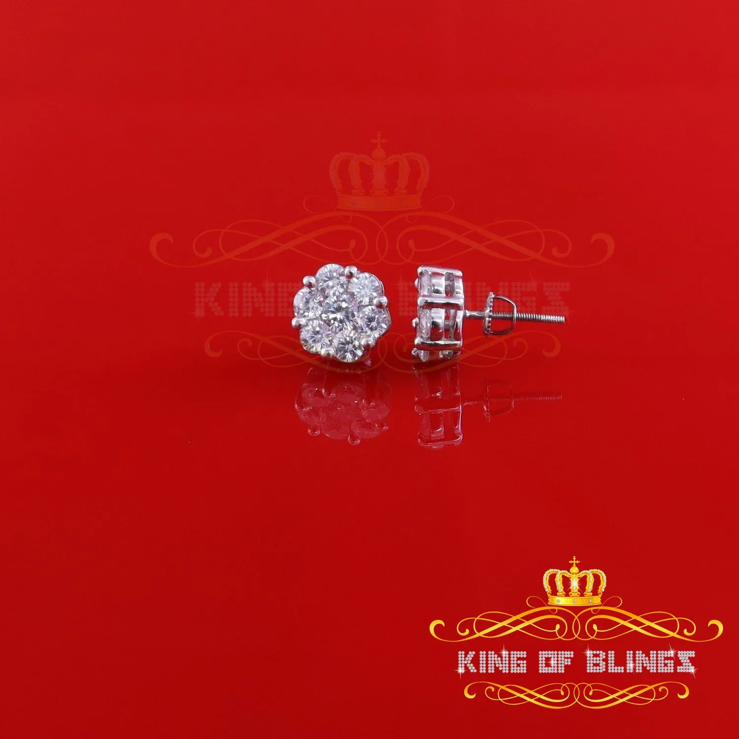 King of Blings- 925 Sterling White Silver 3.00ct Diamond Women's /Men's Hip Hop Flower Earrings