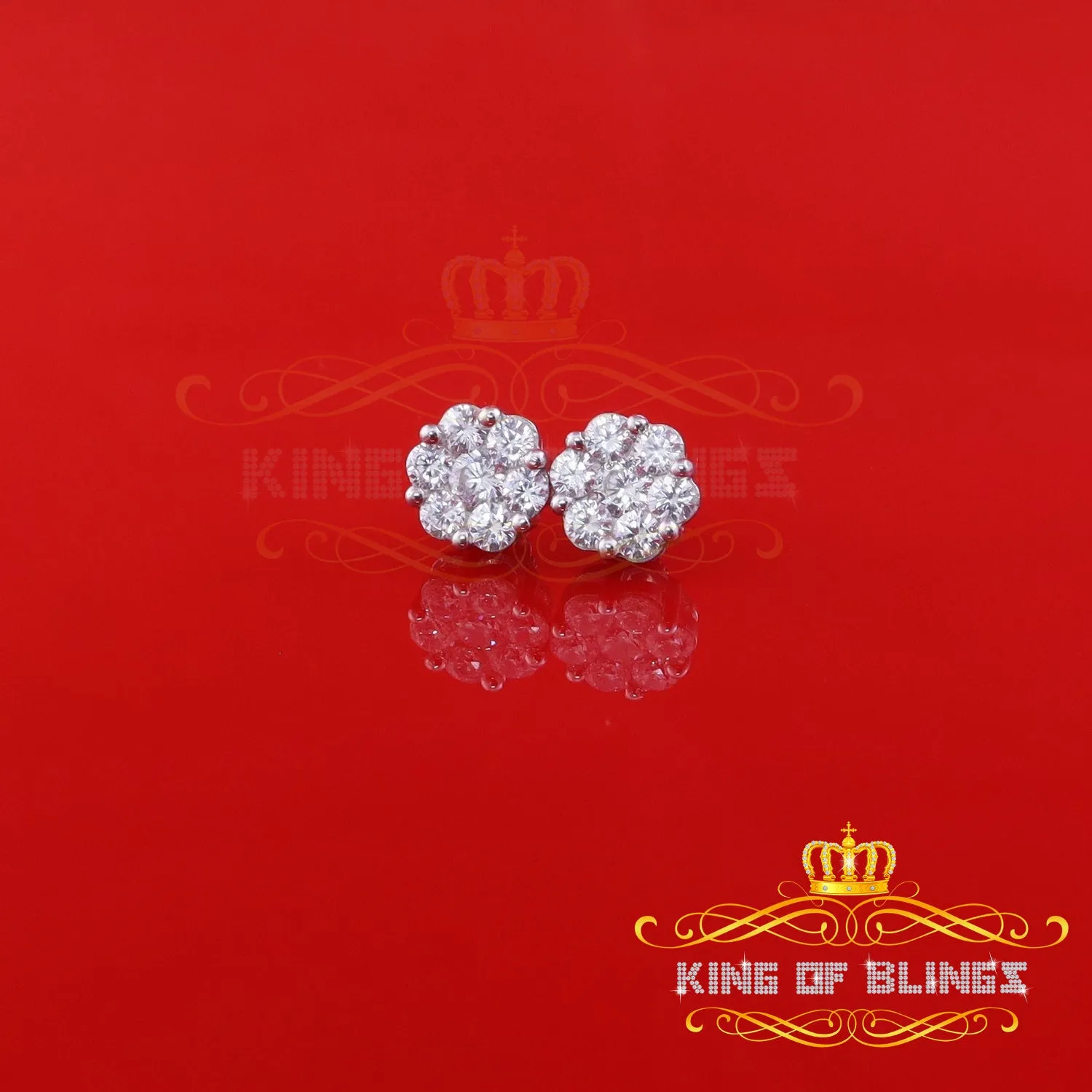 King of Blings- 925 Sterling White Silver 3.00ct Diamond Women's /Men's Hip Hop Flower Earrings