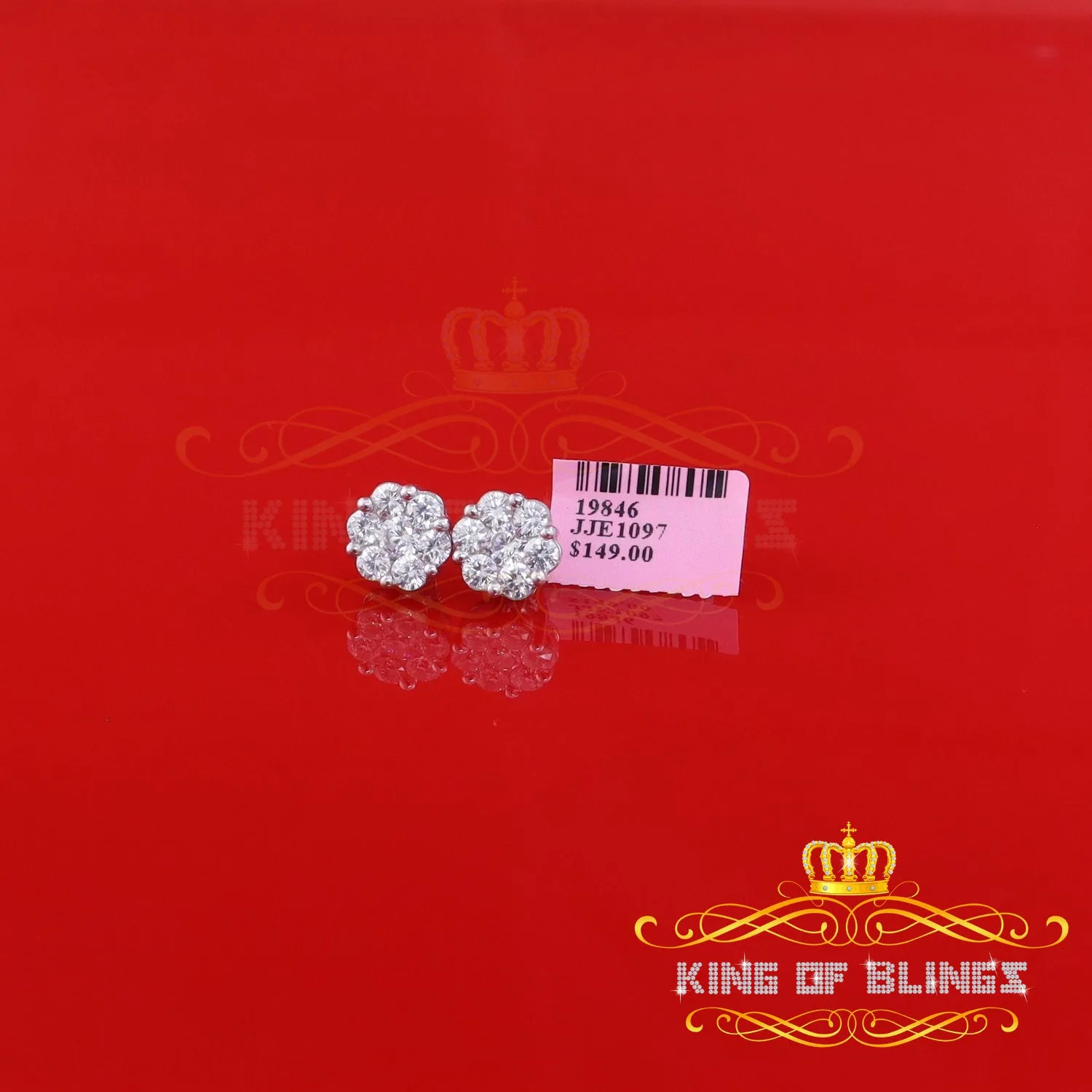 King of Blings- 925 Sterling White Silver 3.00ct Diamond Women's /Men's Hip Hop Flower Earrings