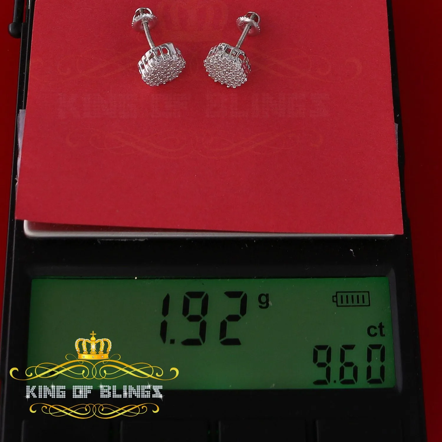 King of Blings- 925 White Silver 0.74ct Screw Back Hip Hop Cubic Zirconia Women Hexagon Earrings