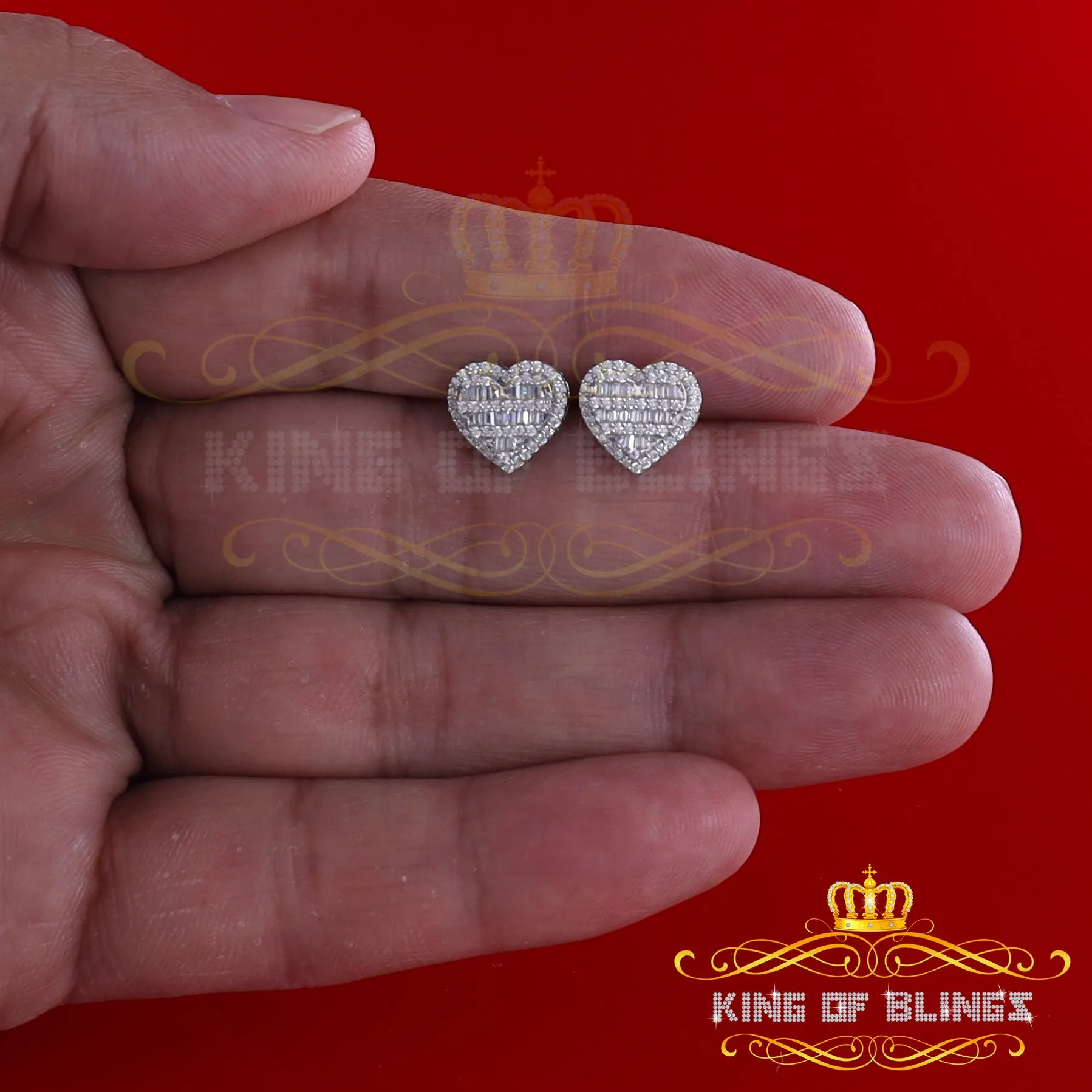 King of Blings- 925 White Sterling Silver 1.48ct Cubic Zirconia Men's & Women's Heart Earrings