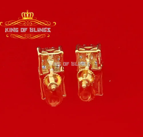 King of Bling's 925 Yellow Silver 0.38ct Cubic Zirconia Women's & Men's Hip Hop Square Earrings