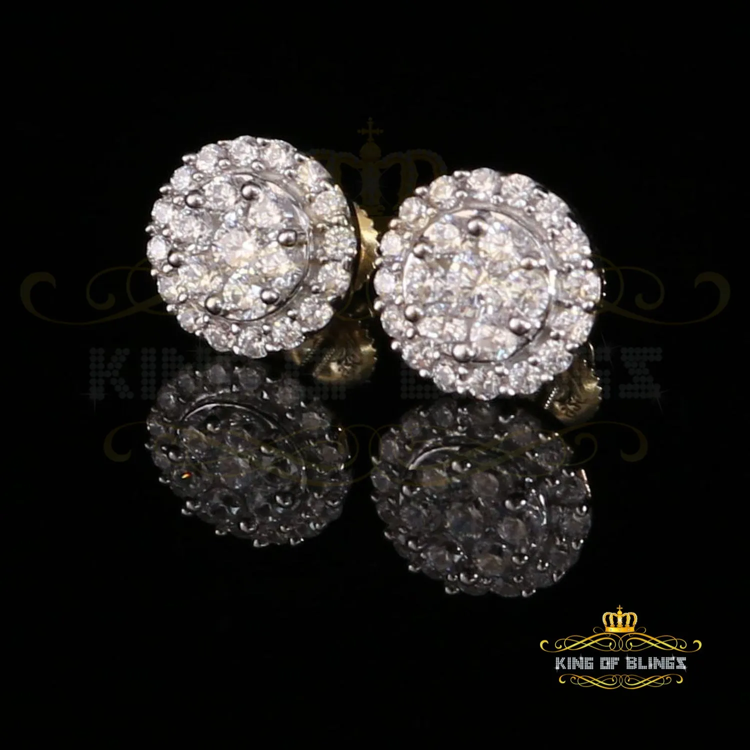 King of Bling's 925 Yellow Silver 1.96ct Cubic Zirconia Women's & Men's Hip Hop Round Earrings