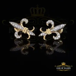 King of Bling's 925 Yellow Silver Fleur de Lis Screw Back 0.25ct Cubic Zirconia Ladies Earrings