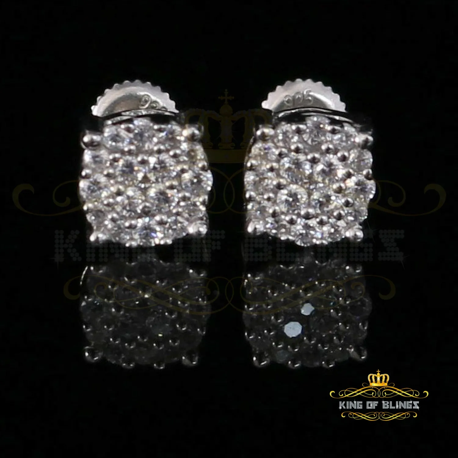 King of Blings- Aretes Para Hombre 925 White Silver 0.84ct Cubic Zirconia Round Women's Earring