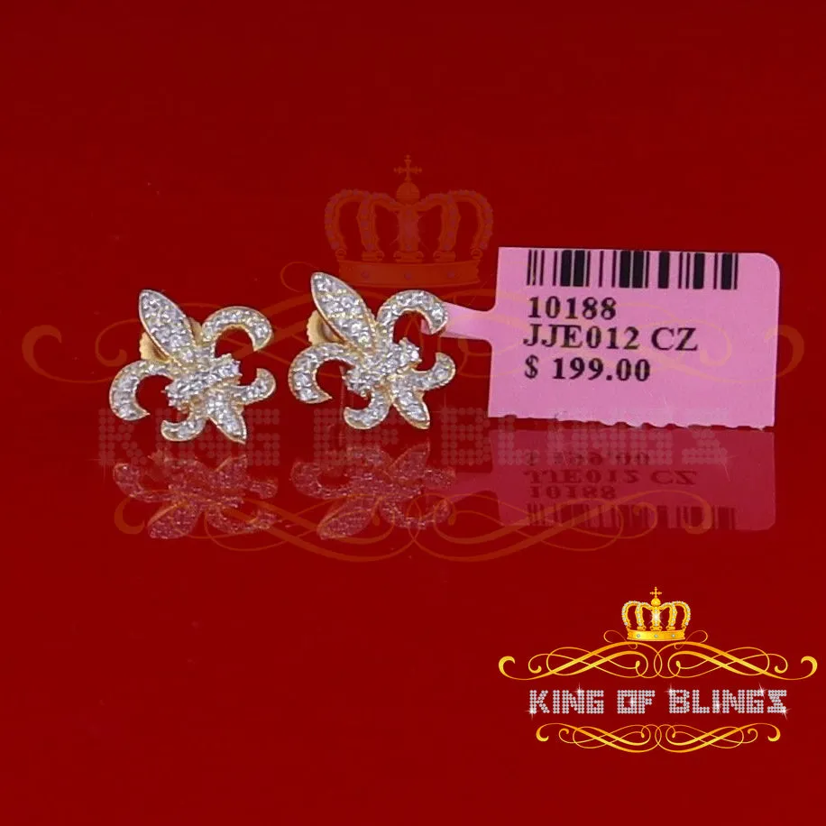 King of Bling's Fleur de Lis Yellow 925 Silver Screw Back 0.62ct Cubic Zirconia Women Earrings