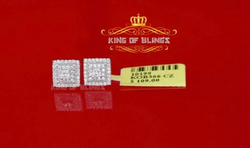 King of Blings- Hip Hop 925 White Silver 1.12ct Cubic Zirconia Women's & Men's Square Earrings