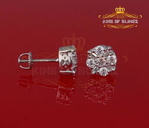 King of Blings- White 925 Sterling Silver 1.96ct Cubic Zirconia for Ladies Hip Hop Round Earring