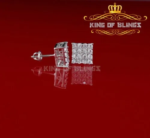 King of Blings- White 925 Sterling Silver 2.06ct Cubic Zirconia Ladies Hip Hop Square Earrings