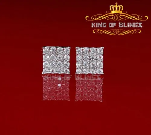 King of Blings- White 925 Sterling Silver 2.06ct Cubic Zirconia Ladies Hip Hop Square Earrings