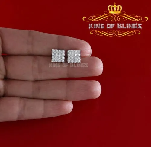 King of Blings- White 925 Sterling Silver 2.06ct Cubic Zirconia Ladies Hip Hop Square Earrings