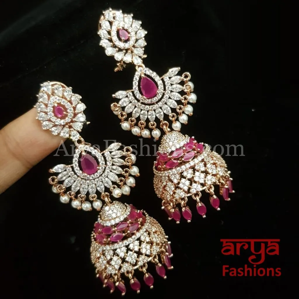 Krisha Rose Gold Cubic Zirconia Jhumka/ Bollywood Jhumka