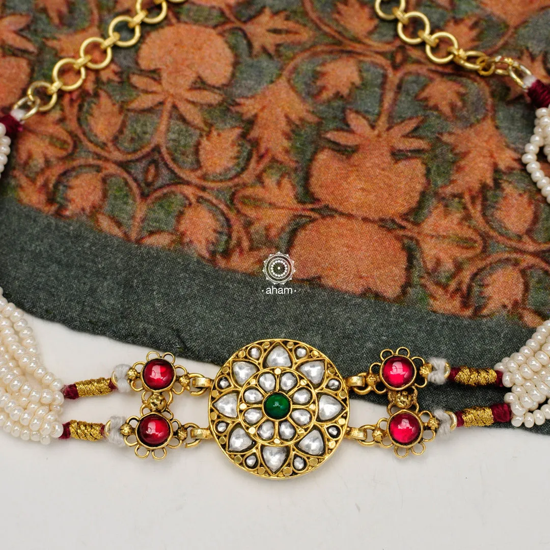 Kundan Gold Polish Silver Choker