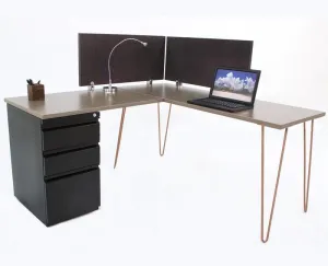 L Shape Modern Hairpin Desk with Storage