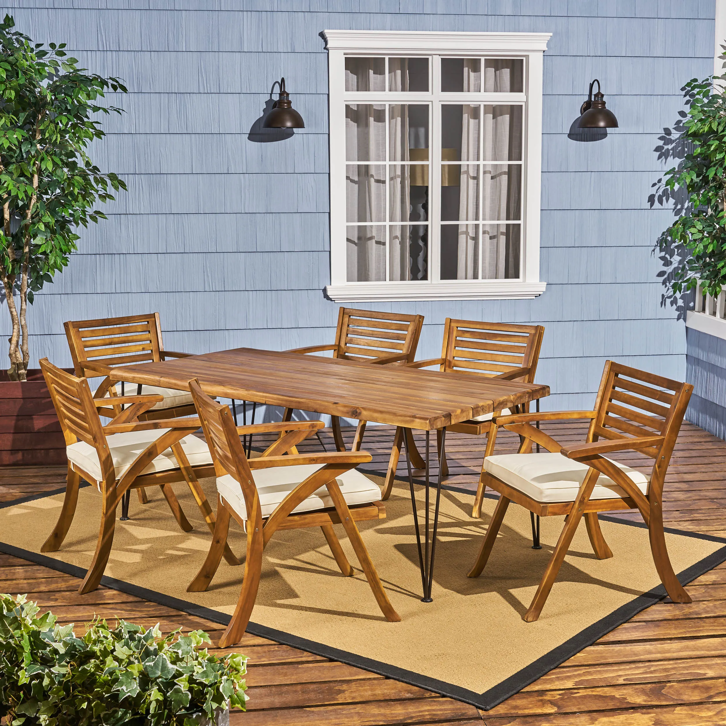 Lane Farmhouse Outdoor Patio Hairpin Legs Dining Set